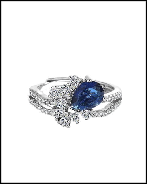 Blue Tear Curved Ring